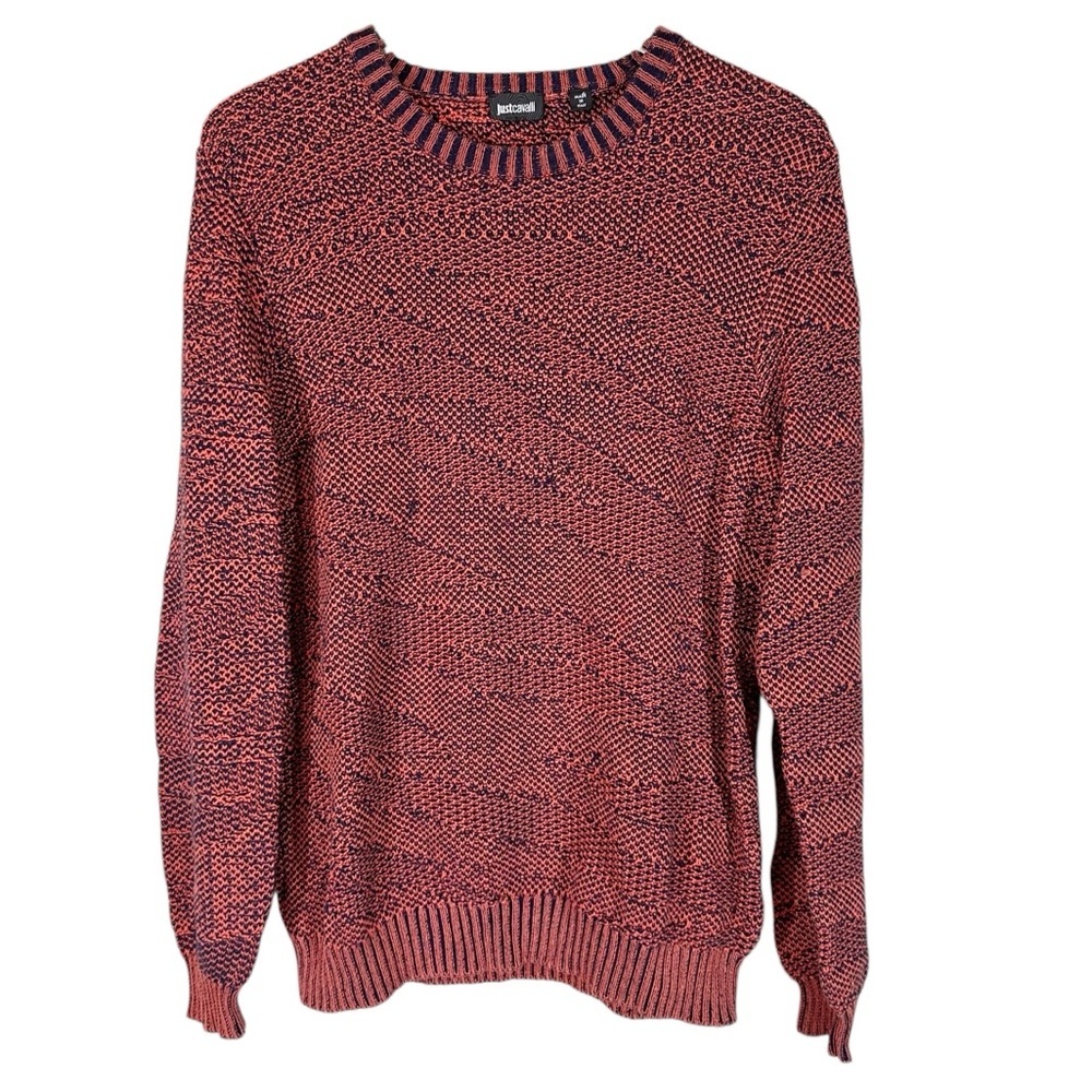 JUST CAVALLI Men's  Medium Crewneck Heathered Red & Blue Sweater